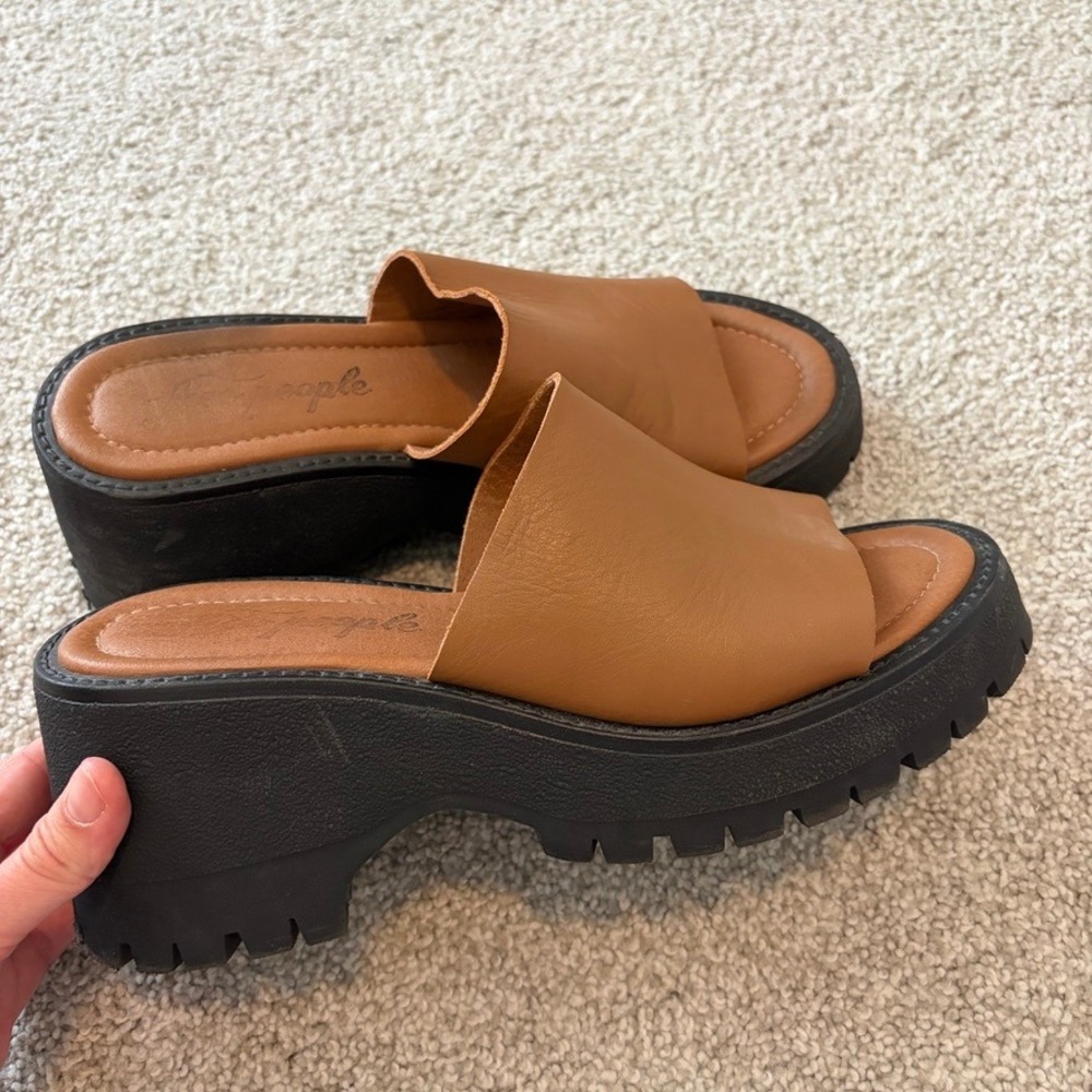 Free People Winona Wedge Sandals Womens EU 39 US 9 Brown Tan Platform Chunky Y2K